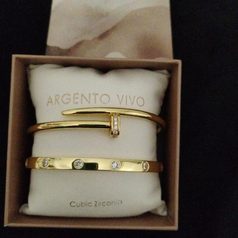 Argento Vivo Cubic Zirconia Gold Bracelet Set of 2  NIB